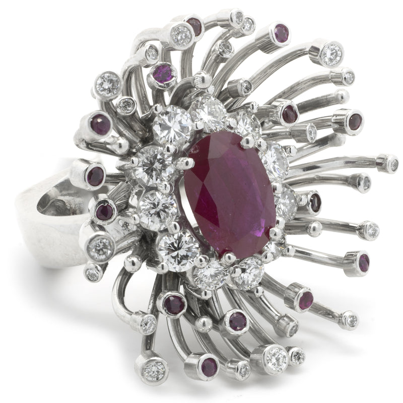 14 Karat White Gold Ruby and Diamond Custom Designed Ring