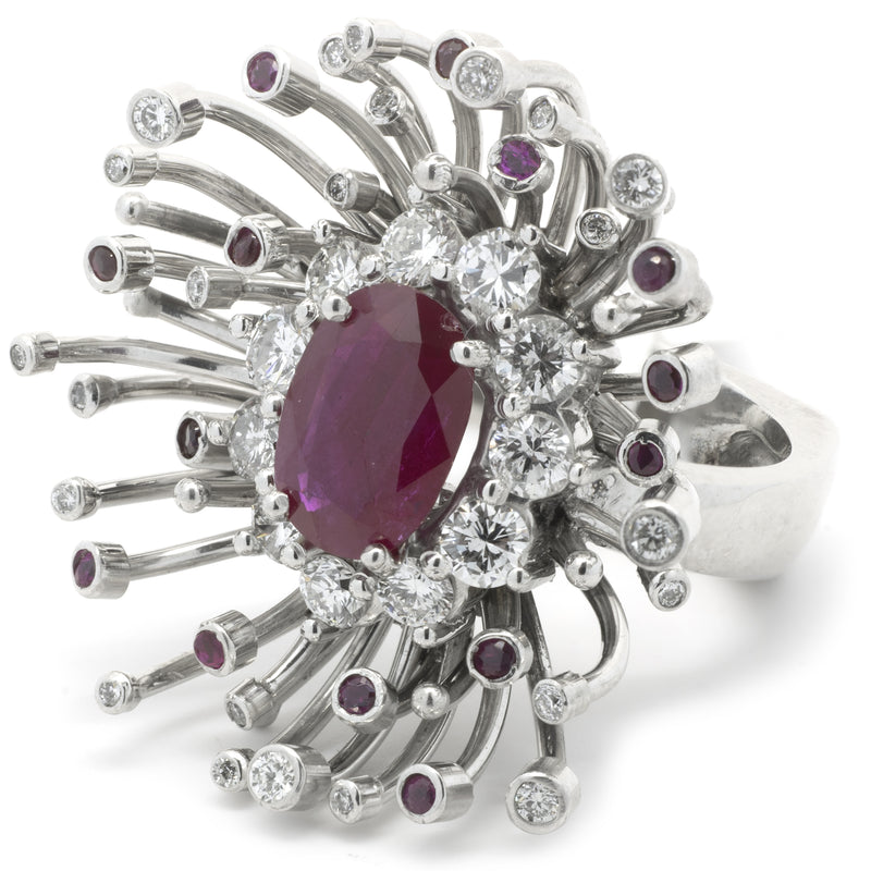 14 Karat White Gold Ruby and Diamond Custom Designed Ring