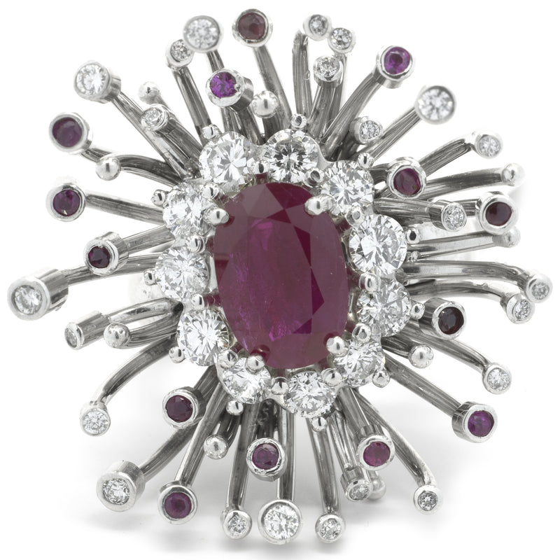 14 Karat White Gold Ruby and Diamond Custom Designed Ring