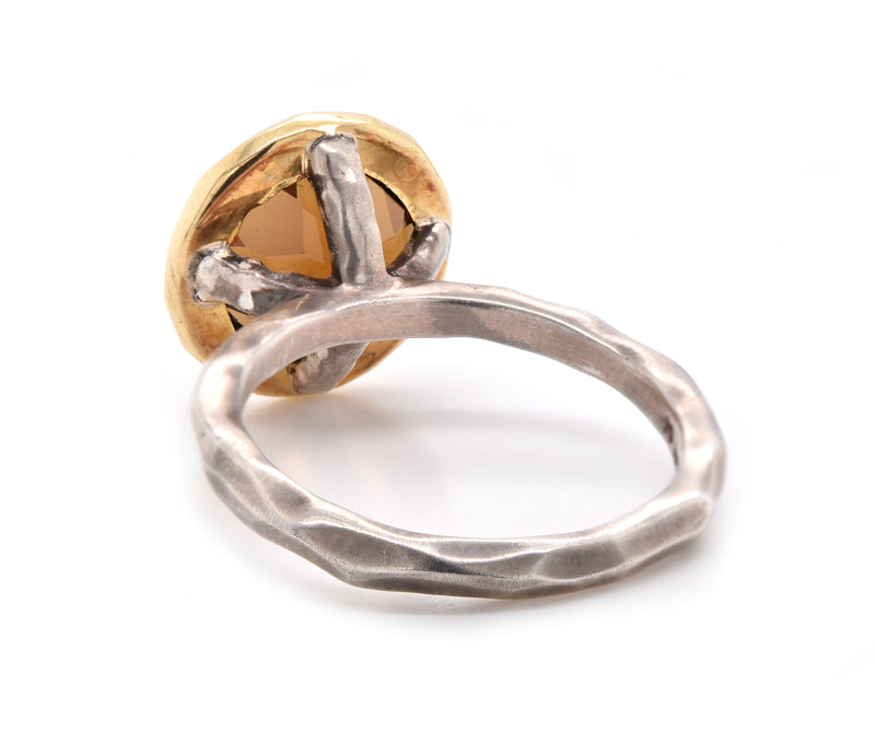 18 Karat Yellow Gold and Sterling Silver Cognac Quartz Ring