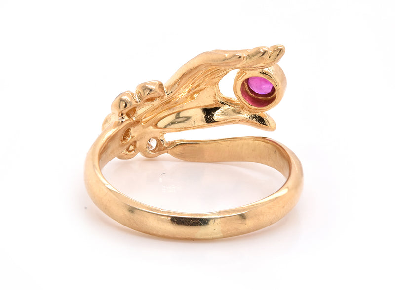 18 Karat Yellow Gold Diamond and Ruby Hand Ring