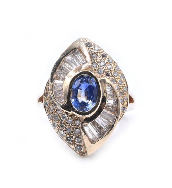 14 Karat Yellow Gold Sapphire and Diamond Cocktail Ring
