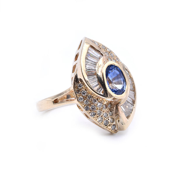 14 Karat Yellow Gold Sapphire and Diamond Cocktail Ring