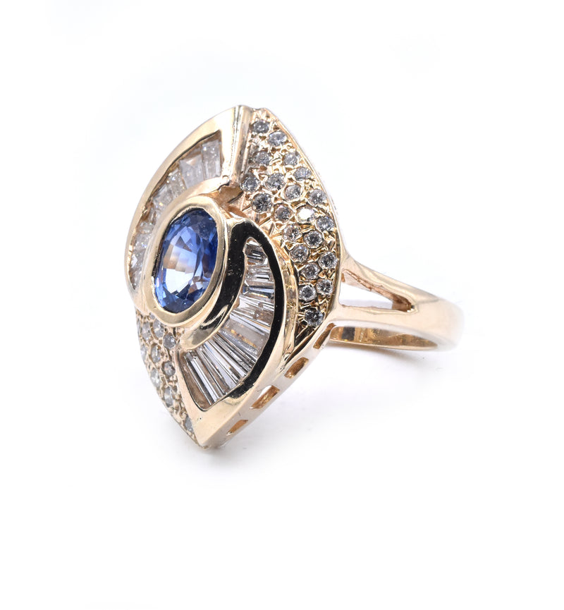 14 Karat Yellow Gold Sapphire and Diamond Cocktail Ring