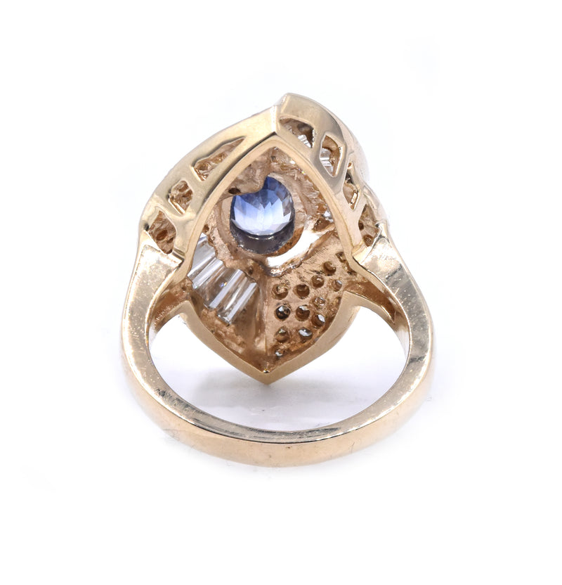 14 Karat Yellow Gold Sapphire and Diamond Cocktail Ring