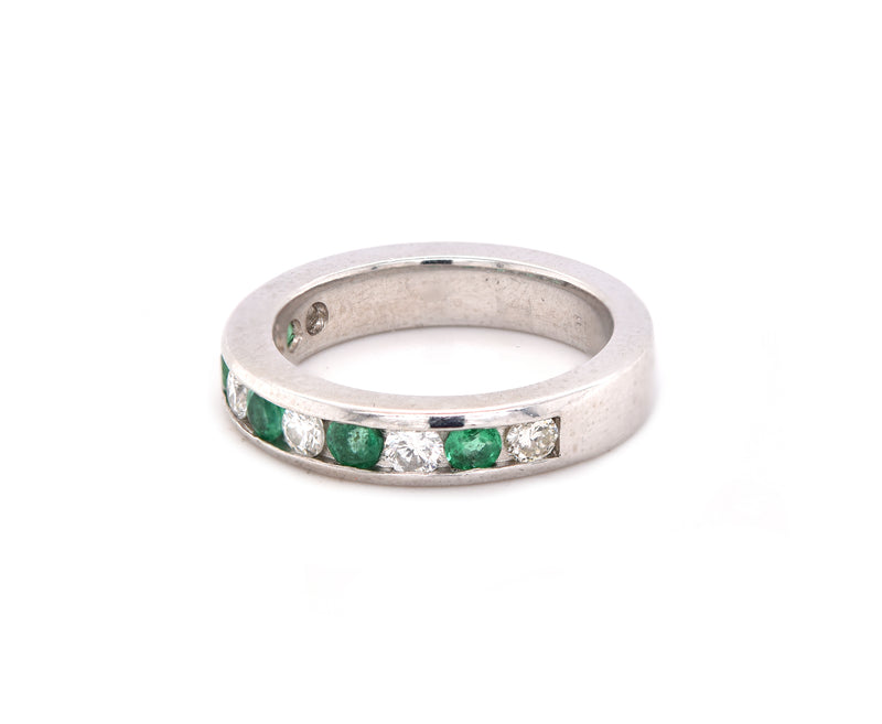 Platinum Channel Set Diamond and Emerald Band