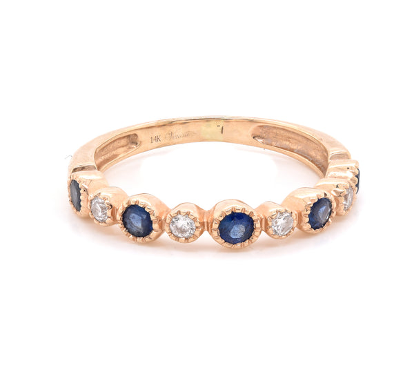 14 Karat Yellow Gold Diamond and Sapphire Band