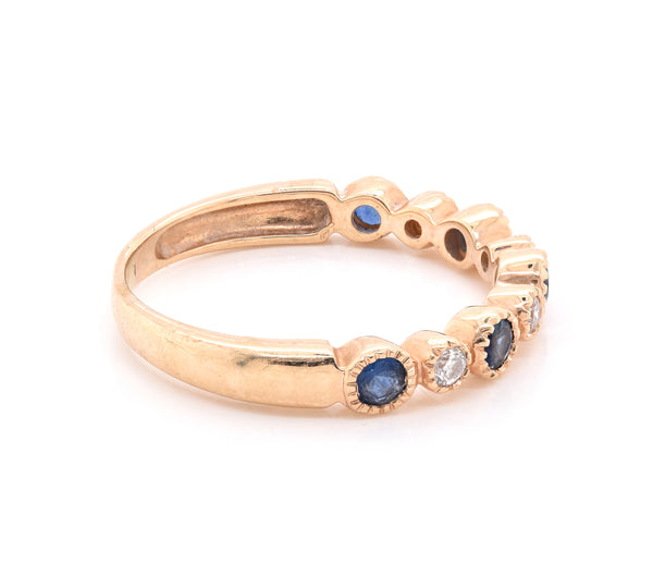 14 Karat Yellow Gold Diamond and Sapphire Band
