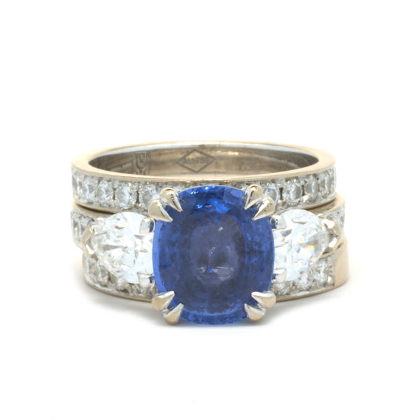 18 Karat White Gold Sapphire and Diamond Three Piece Ring Set