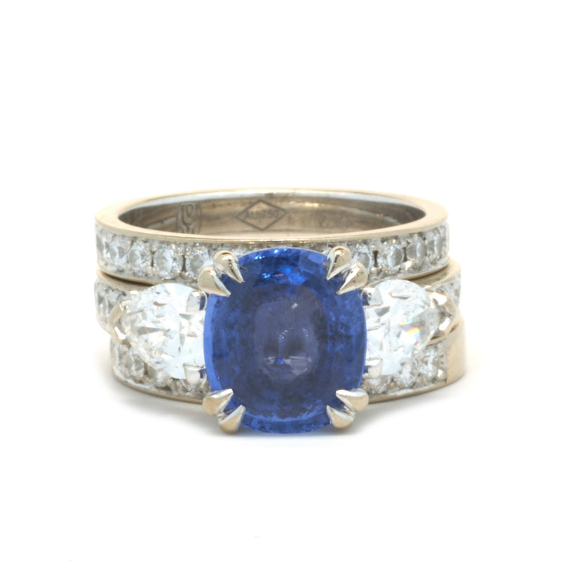 18 Karat White Gold Sapphire and Diamond Three Piece Ring Set