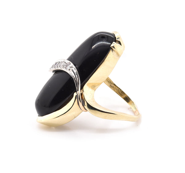 14 Karat Yellow Gold Vintage Black Onyx and Diamond Ring