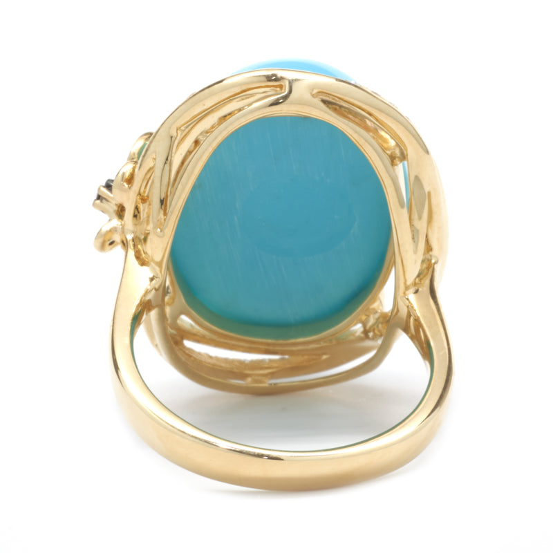 14 Karat Yellow Gold Sleeping Beauty Turquoise and Diamond Ring with Chocolate Diamond Accents
