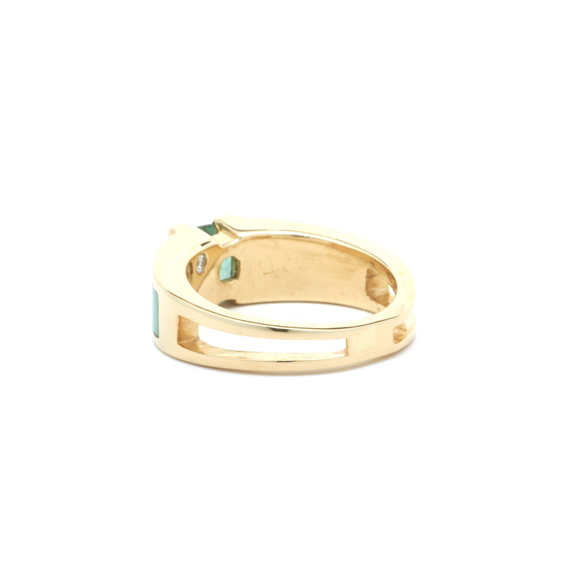 14 Karat Yellow Gold Green Quartz, Diamond, and Jade Inlay Ring