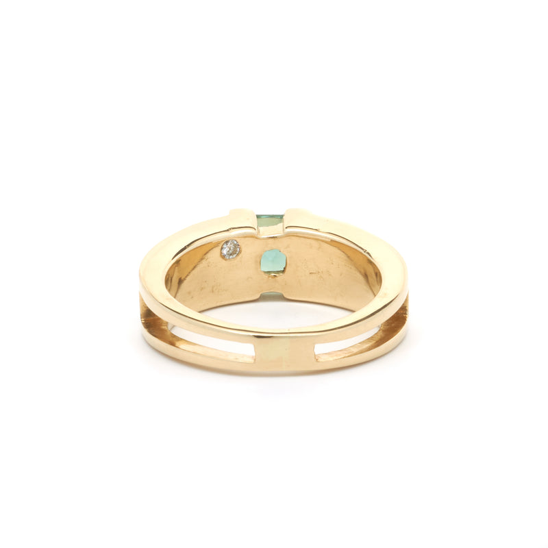 14 Karat Yellow Gold Green Quartz, Diamond, and Jade Inlay Ring
