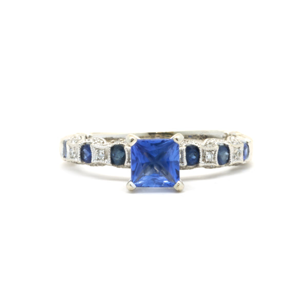 14 Karat White Gold Sapphire and Diamond Ring