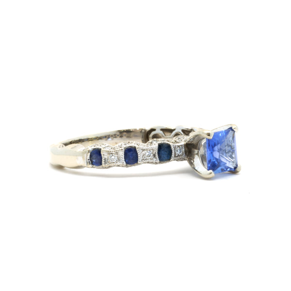 14 Karat White Gold Sapphire and Diamond Ring