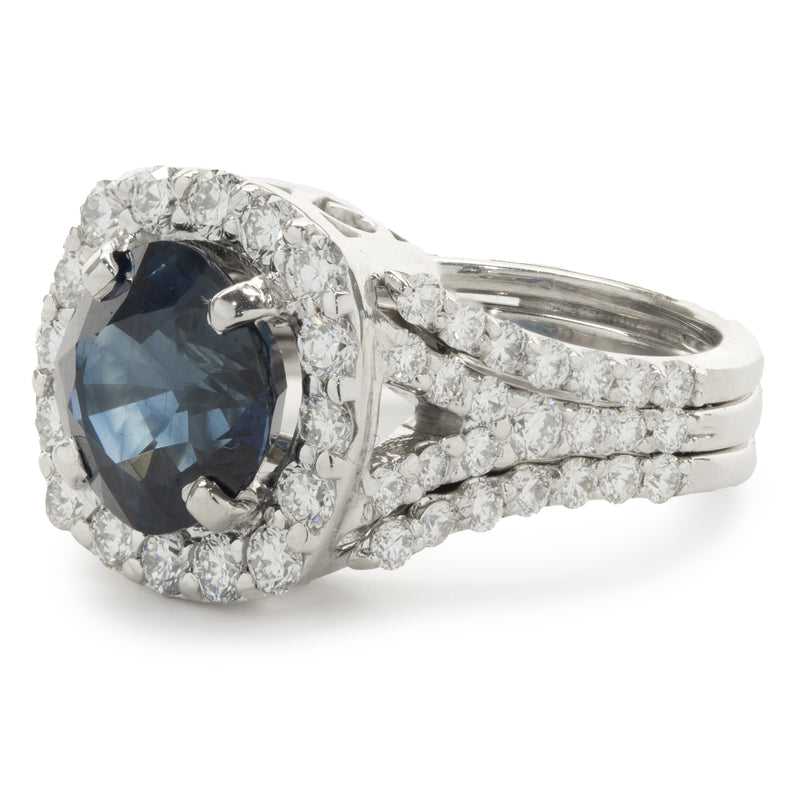 14 Karat White Gold Sapphire and Diamond Ring