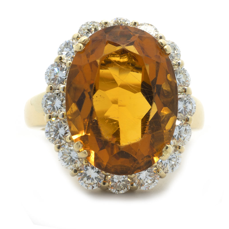 18 Karat Yellow Gold Citrine and Diamond Ring