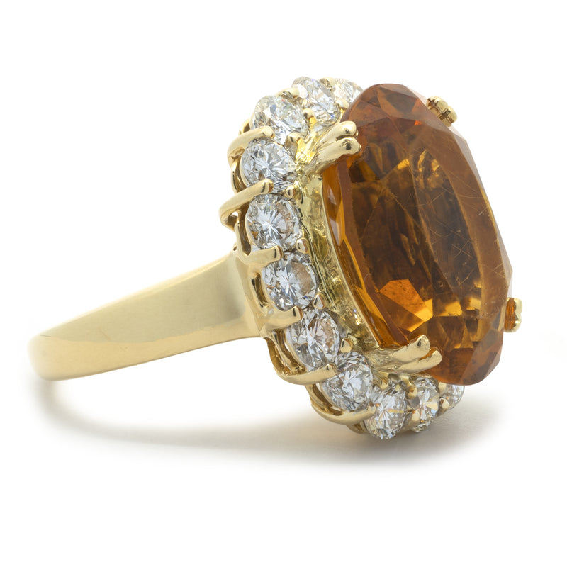 18 Karat Yellow Gold Citrine and Diamond Ring