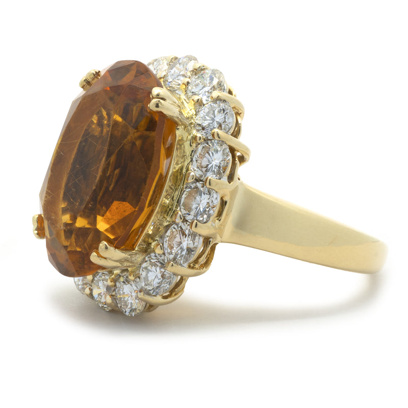 18 Karat Yellow Gold Citrine and Diamond Ring