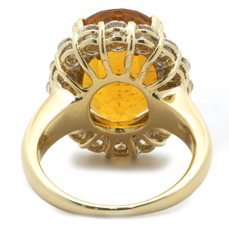 18 Karat Yellow Gold Citrine and Diamond Ring