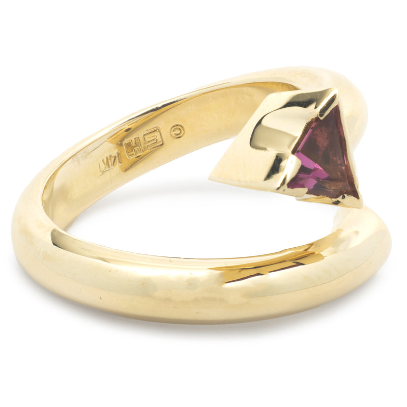 14 Karat Yellow Gold Pink and Chrome Tourmaline Geometric Bypass Ring