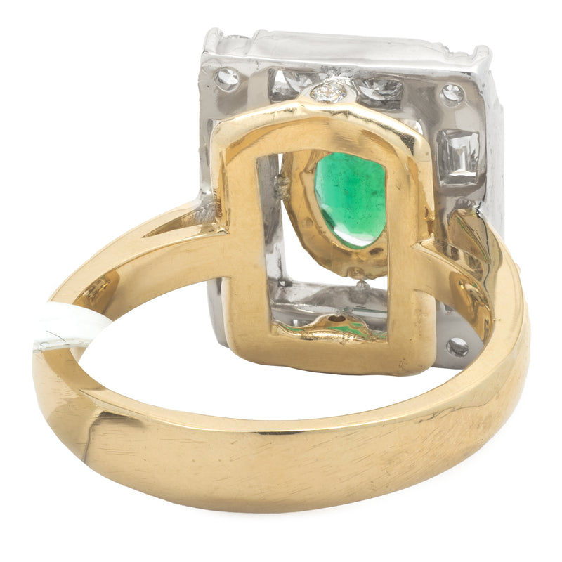 14 Karat Two Tone Emerald and Diamond Ring