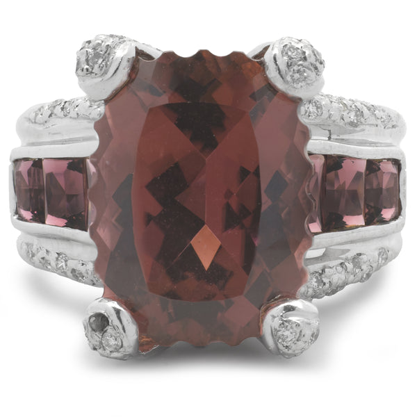 18 Karat White Gold Pink Topaz and Diamond Ring