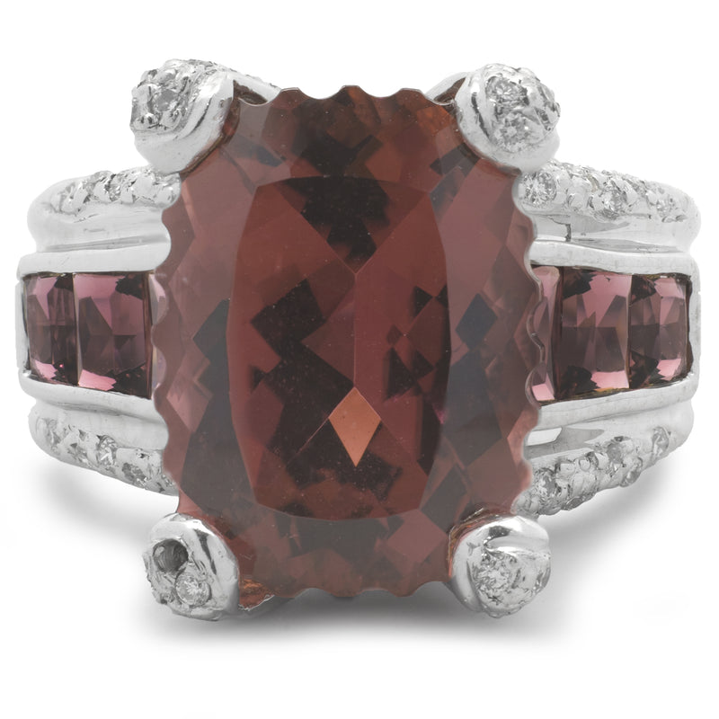 18 Karat White Gold Pink Topaz and Diamond Ring
