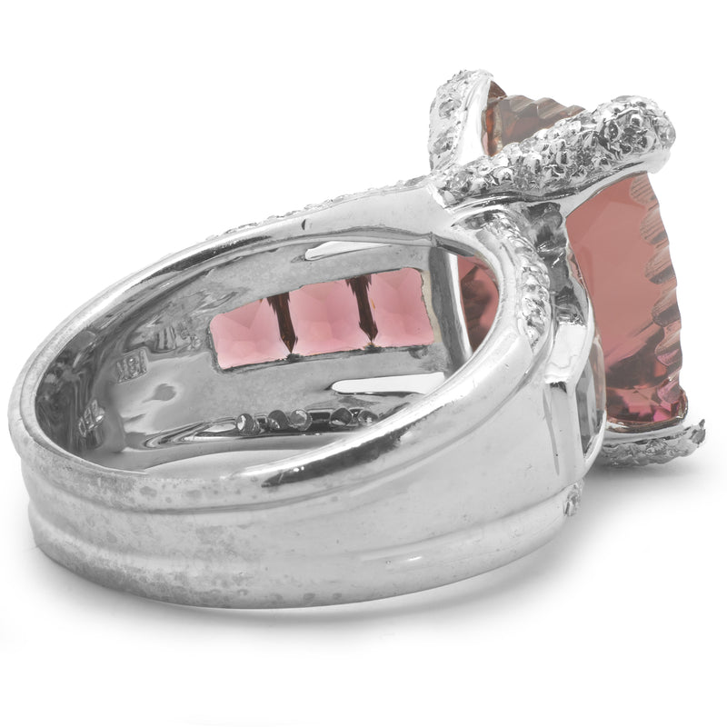 18 Karat White Gold Pink Topaz and Diamond Ring