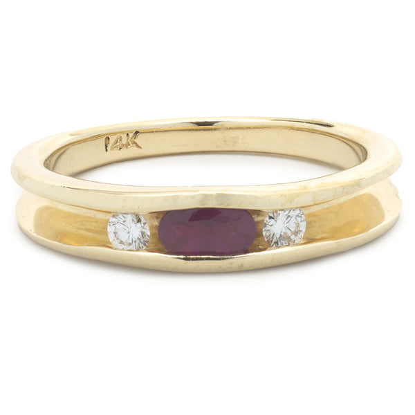 14 Karat Yellow Gold Channel Set Ruby and Diamond Band