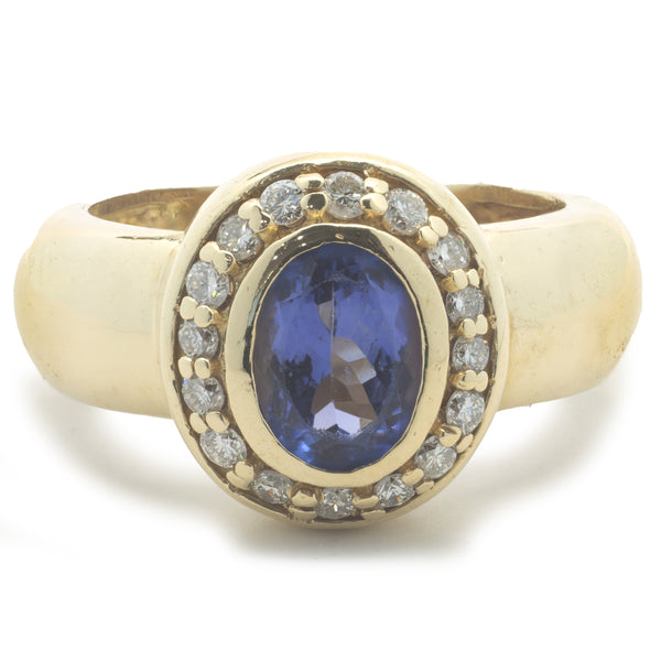 18 Karat Yellow Gold Tanzanite and Diamond Ring