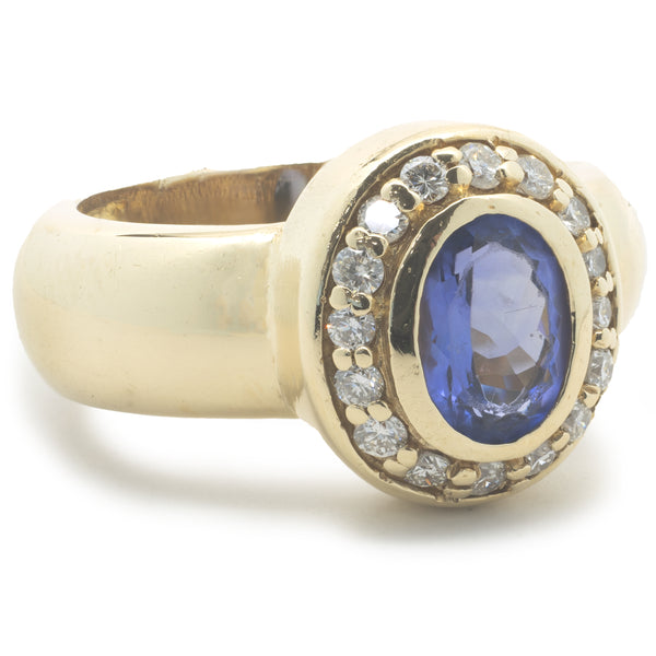 18 Karat Yellow Gold Tanzanite and Diamond Ring