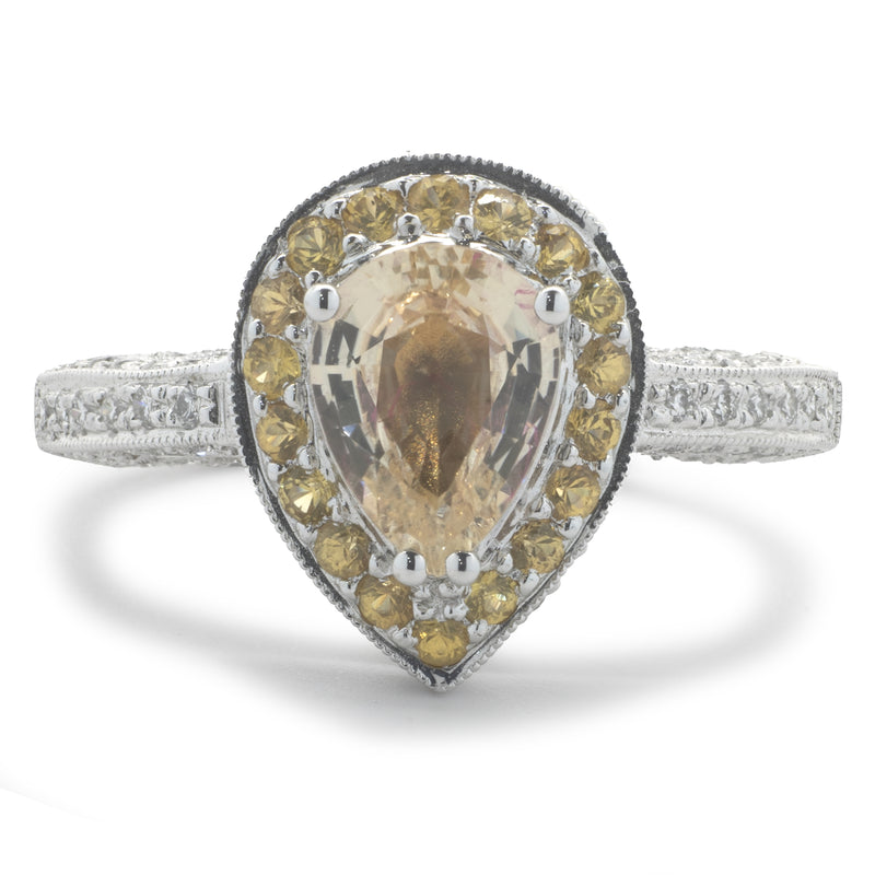 18 Karat White Gold Yellow Sapphire and Diamond Ring