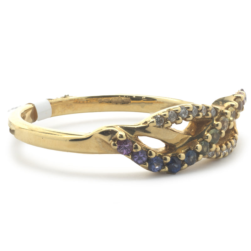 18 Karat Yellow Gold Rainbow Sapphire and Diamond Twist Band