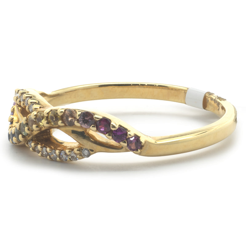 18 Karat Yellow Gold Rainbow Sapphire and Diamond Twist Band