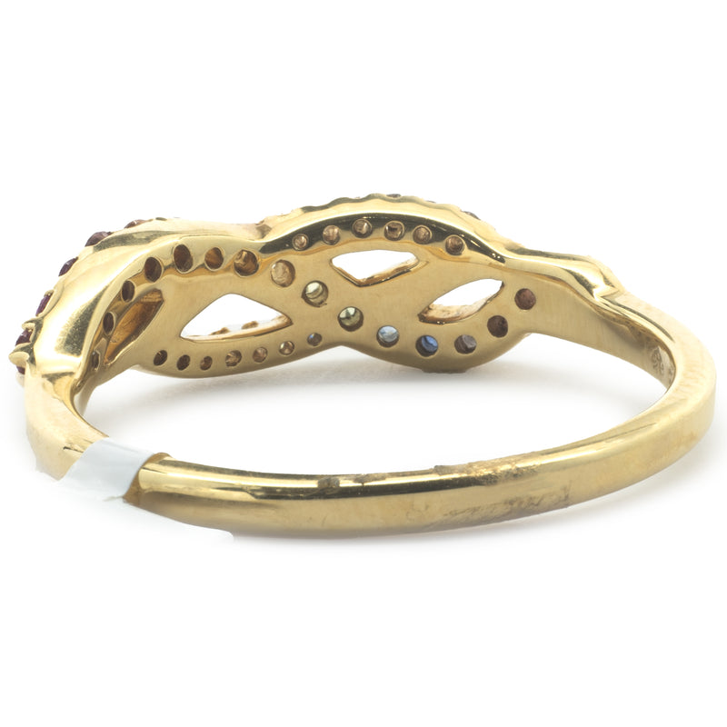 18 Karat Yellow Gold Rainbow Sapphire and Diamond Twist Band
