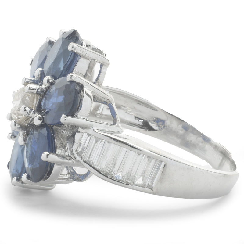 18 Karat White Gold Sapphire and Diamond Flower Ring