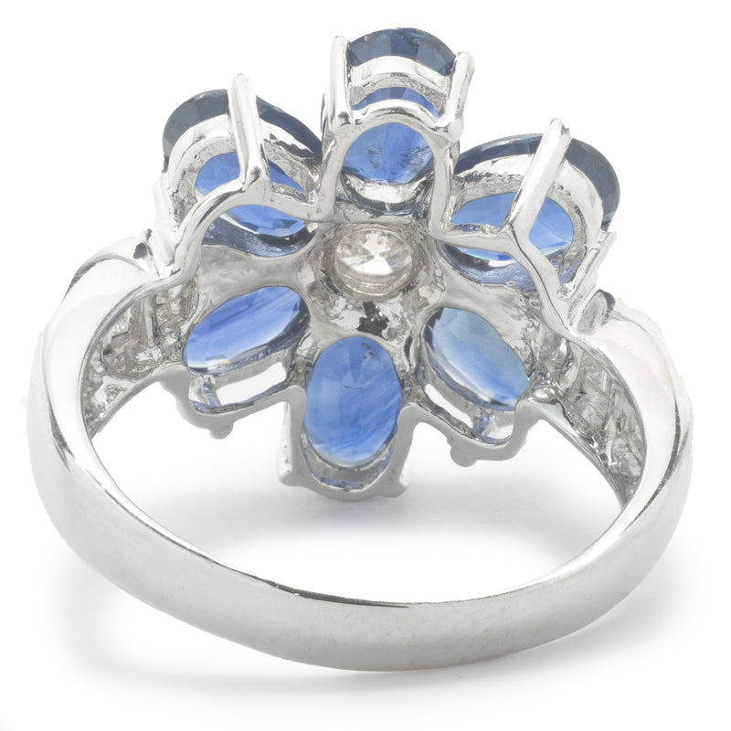 18 Karat White Gold Sapphire and Diamond Flower Ring