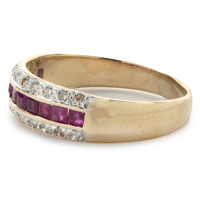 14 Karat Yellow Gold Vintage Ruby and Diamond Band