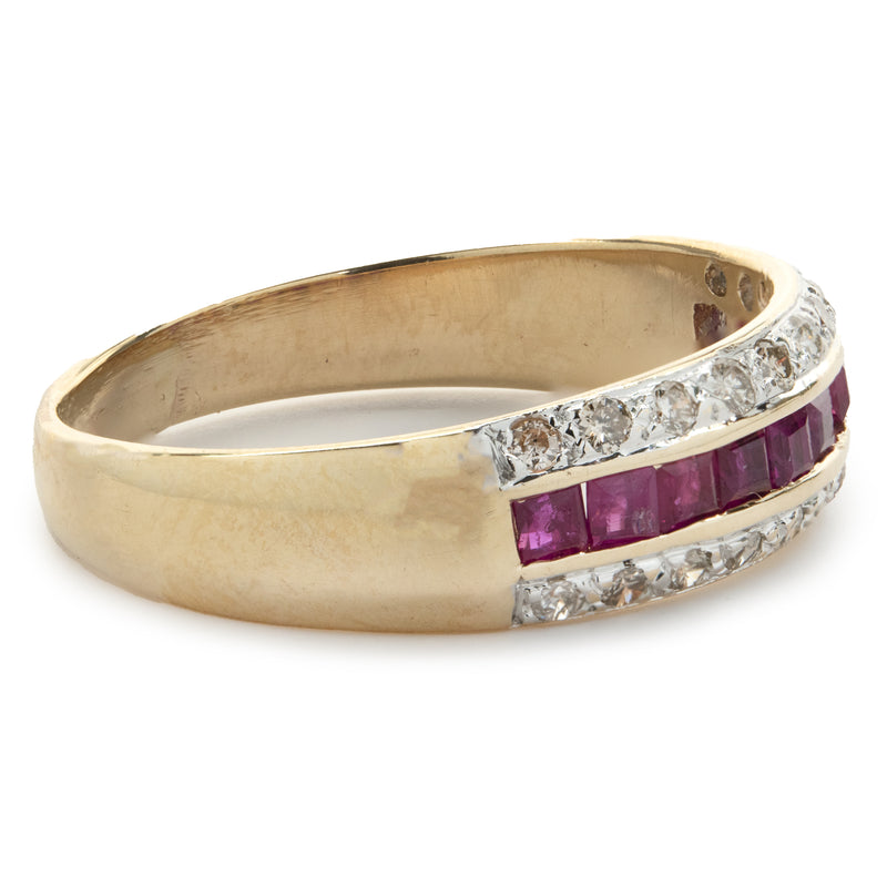 14 Karat Yellow Gold Vintage Ruby and Diamond Band