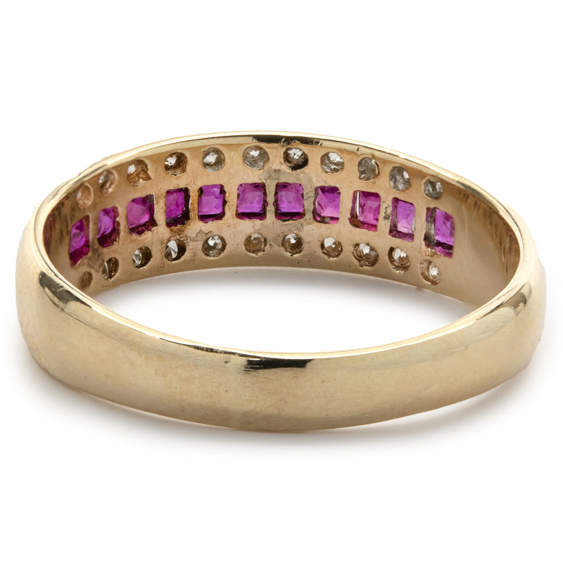 14 Karat Yellow Gold Vintage Ruby and Diamond Band