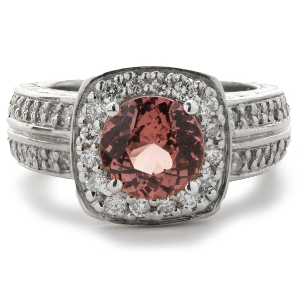 14 Karat White Gold Pink Sapphire and Diamond Ring