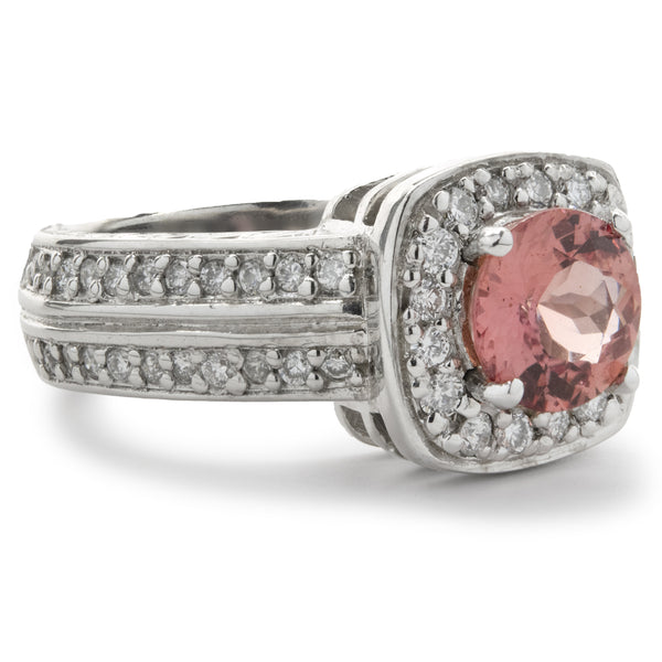14 Karat White Gold Pink Sapphire and Diamond Ring