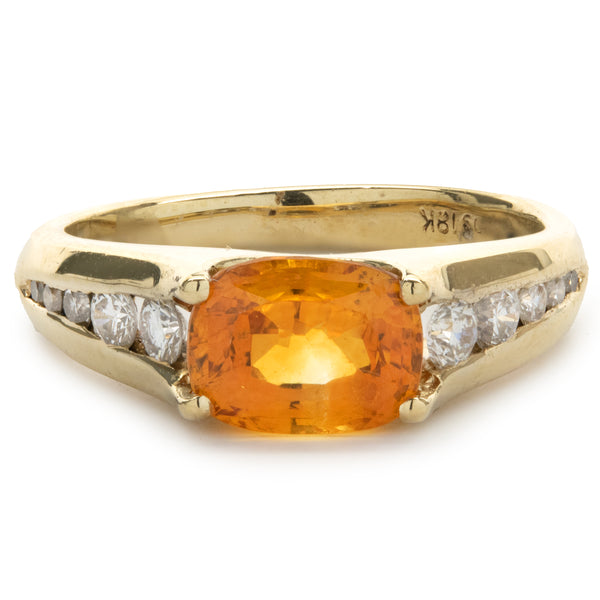 18 Karat Yellow Gold Golden Sapphire and Diamond Ring