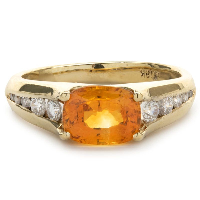 18 Karat Yellow Gold Golden Sapphire and Diamond Ring