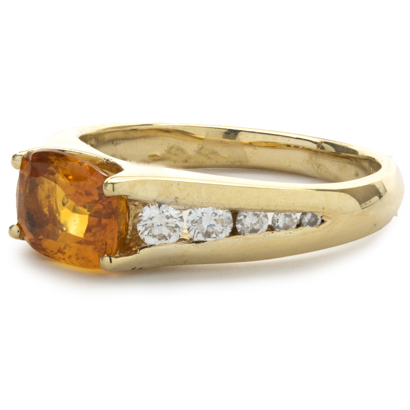 18 Karat Yellow Gold Golden Sapphire and Diamond Ring
