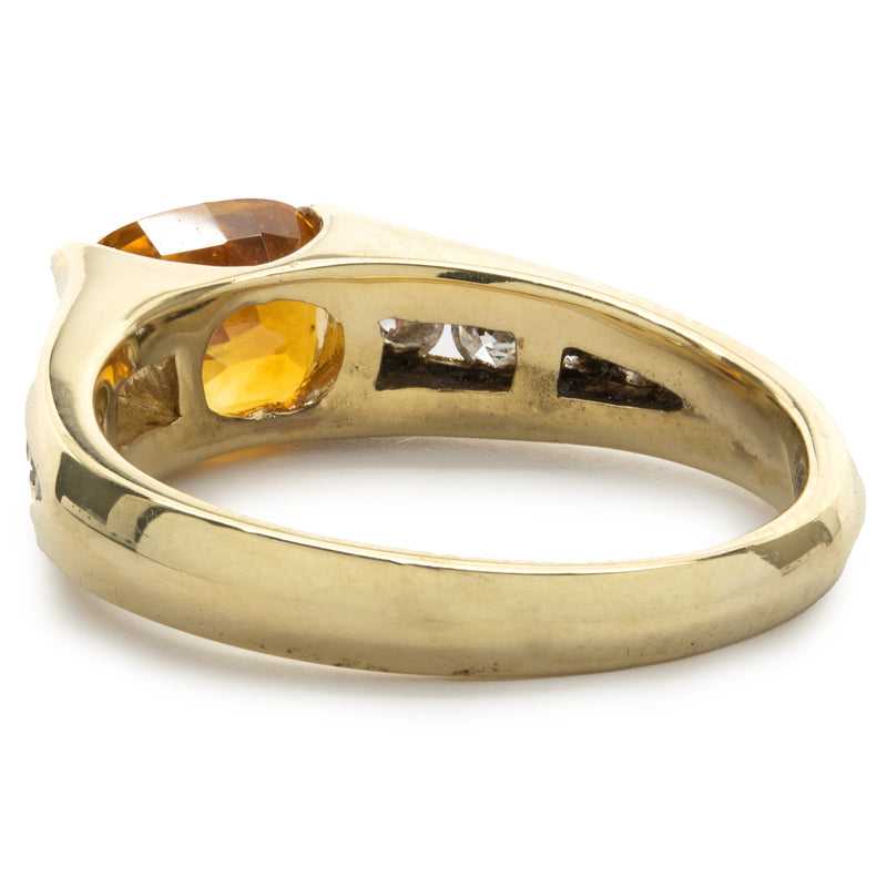 18 Karat Yellow Gold Golden Sapphire and Diamond Ring