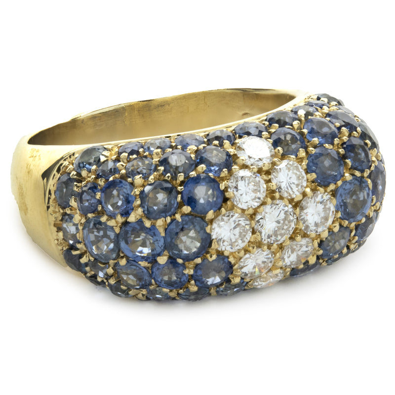 18 Karat Yellow Gold Pave Sapphire and Diamond Ring