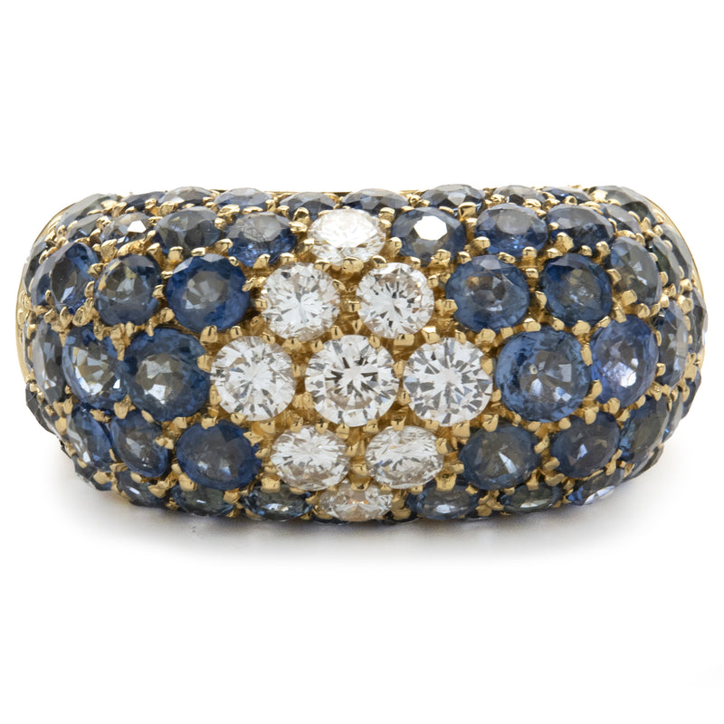 18 Karat Yellow Gold Pave Sapphire and Diamond Ring